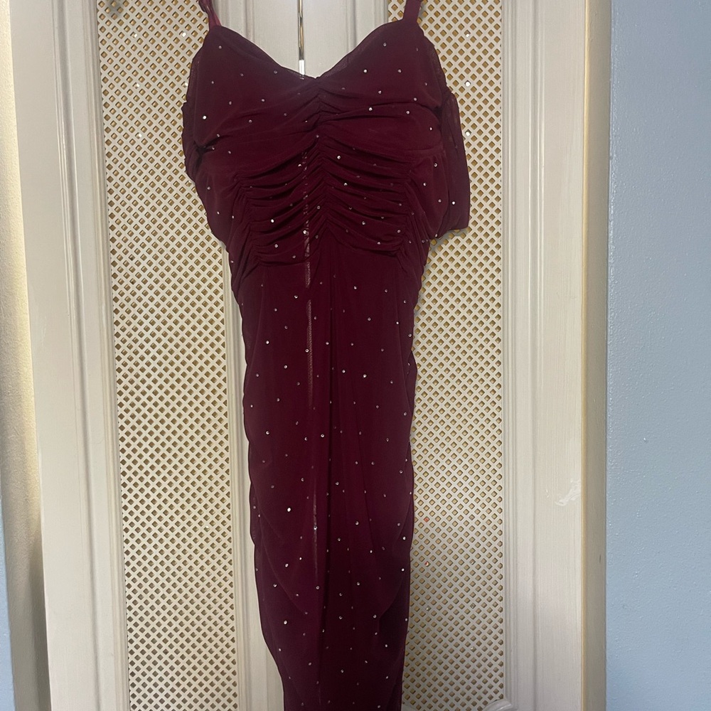 Fashion Nova Burgundy Midi Dress with Embellishments